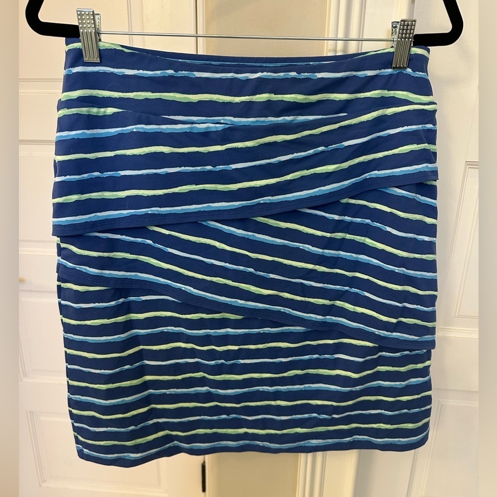 J. McLaughlin Blue Colorful Stripe Tiered Catalina Cloth Nicola Midi Skirt Sz M